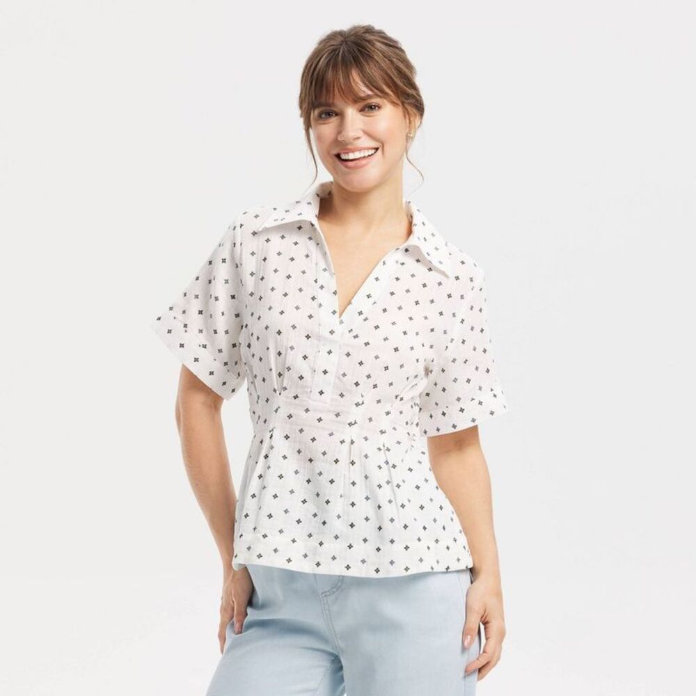 Women's Dolman Short Sleeve Collared V-Neck Top - Universal Thread Black XS